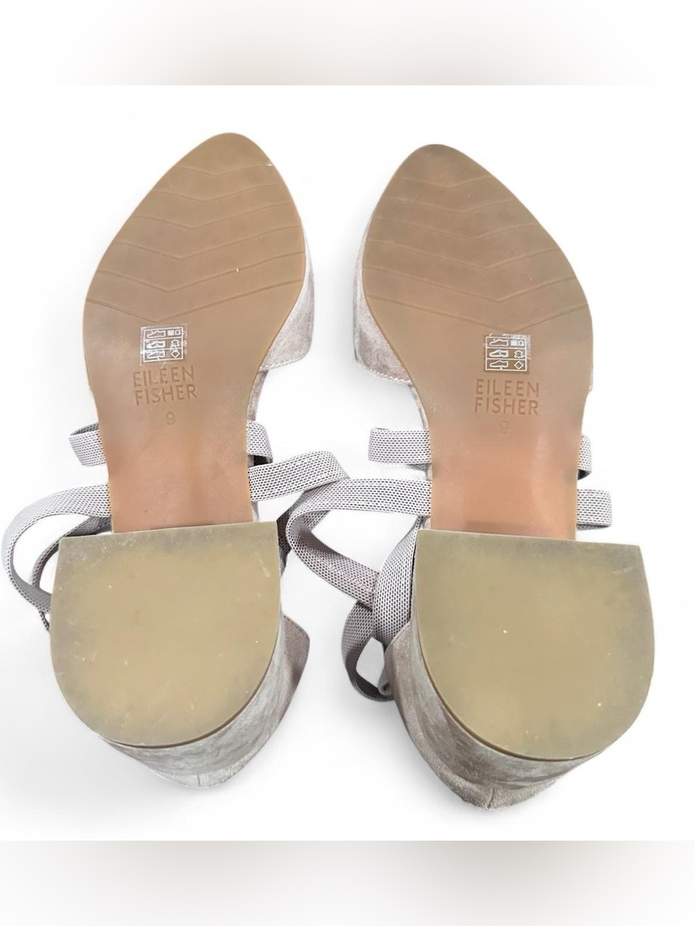 Eileen Fisher Light Taupe Suede Pointed Toe Strappy Block Heel - Picture 6 of 8